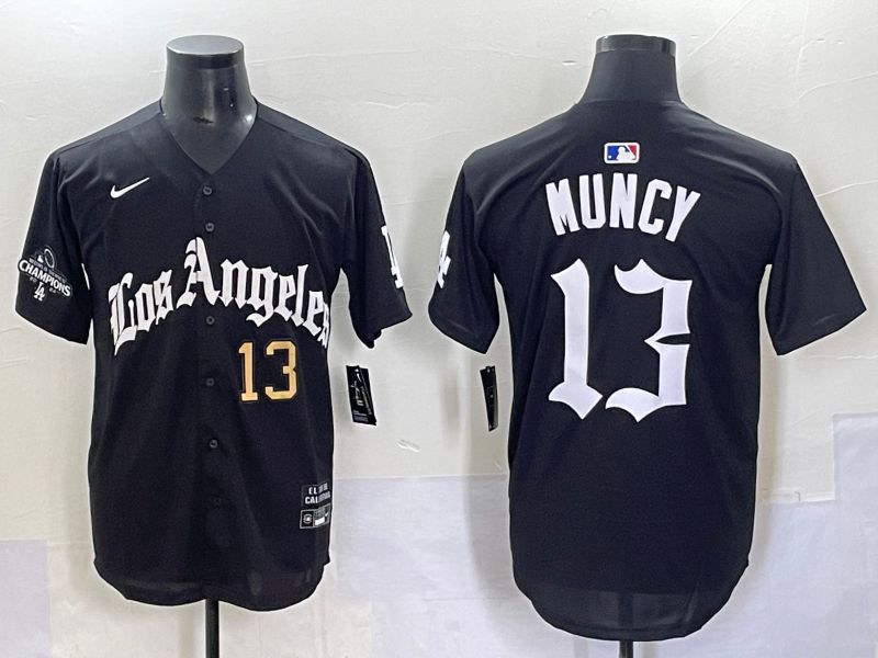 Men 2025 Los Angeles Dodgers #13 Muncy Black Five generations Joint Name Nike MLB Jersey style 6